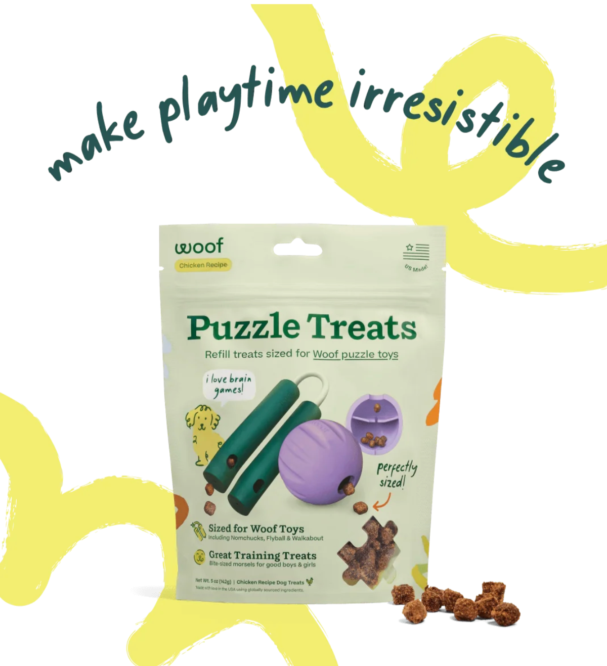 Woof Chicken Puzzle Treats.