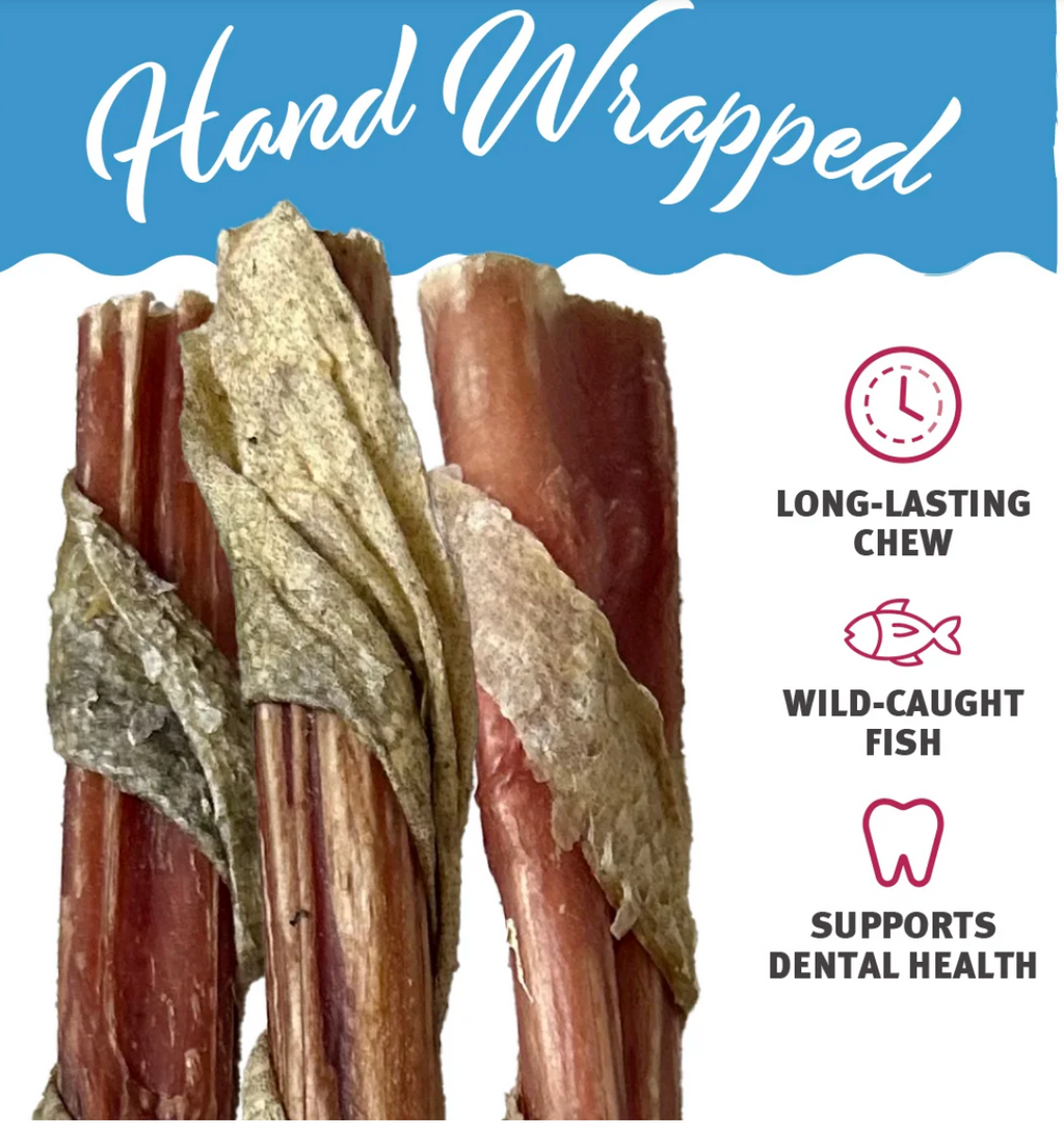 Icelandic Fish Sticks - Bully Sticks Wrapped in Cod Skin 12"